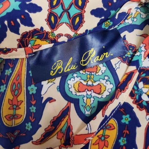 Francesca’s Blue Rain Colorful Artsy Patterned Blouse Small - Picture 6 of 8